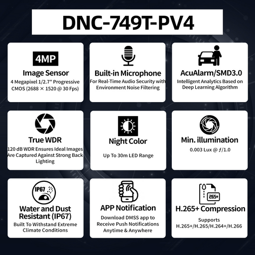 4MP Night-color Warm LED Fixed Turret AI Network Camera DNC-749T-PV4