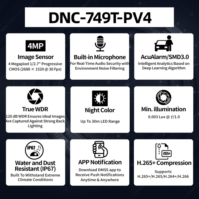 4MP Night-color Warm LED Fixed Turret AI Network Camera DNC-749T-PV4