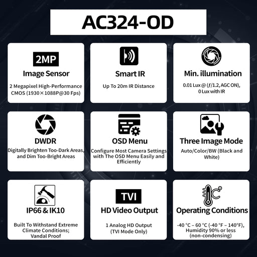 2MP Dome Vandal Proof IK10 TVI Camera AC324-OD - Aukoo Vision