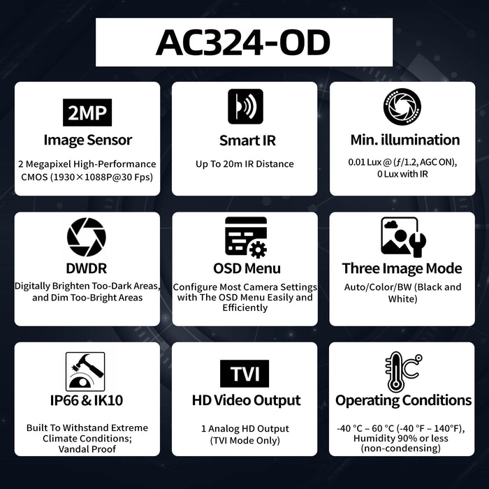 2MP Dome Vandal Proof IK10 TVI Camera AC324-OD - Aukoo Vision