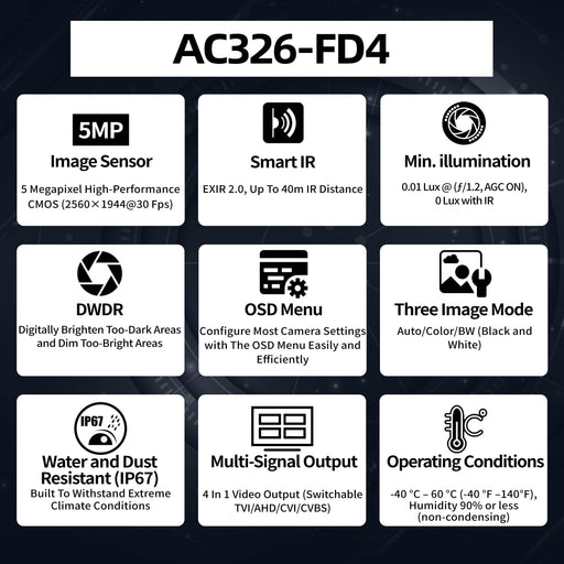5MP Turret TVI Camera AC326-FD4 - Aukoo Vision