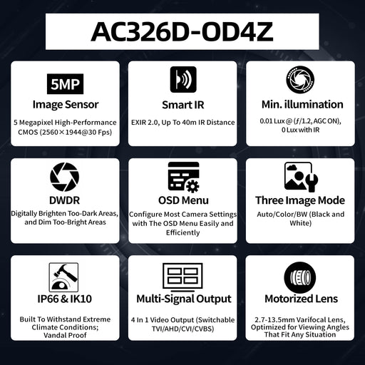 5MP Varifocal Dome TVI Camera AC326D-OD4Z - Aukoo Vision
