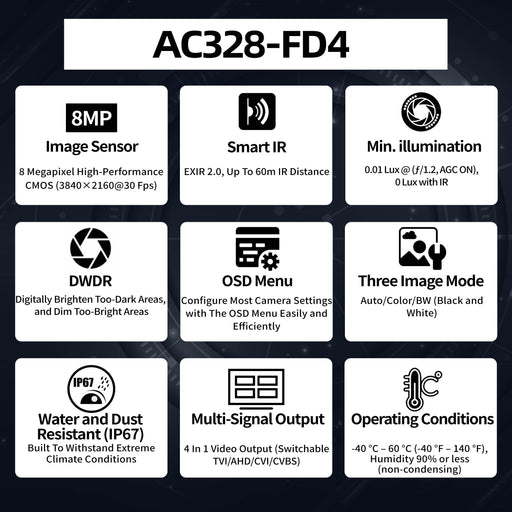 8 MP 4K Turret TVI Camera AC318-FD4 - Aukoo Vision
