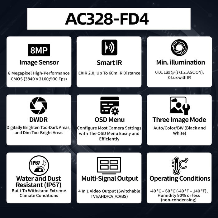 8 MP 4K Turret TVI Camera AC318-FD4 - Aukoo Vision