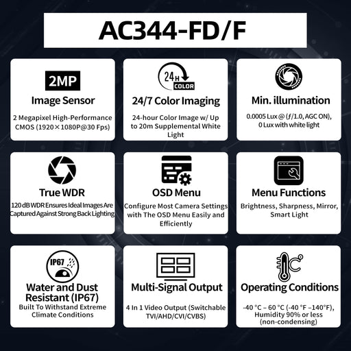 2MP Color24 TVI Turret Camera AC344-FD/F - Aukoo Vision