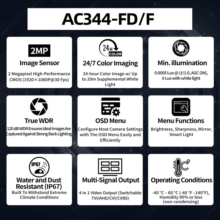 2MP Color24 TVI Turret Camera AC344-FD/F - Aukoo Vision