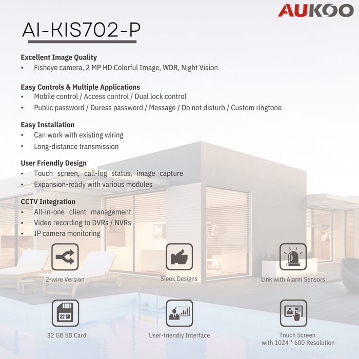 Video Intercom 2 Wire Villa Kit DS-KIS702-P - Aukoo Vision