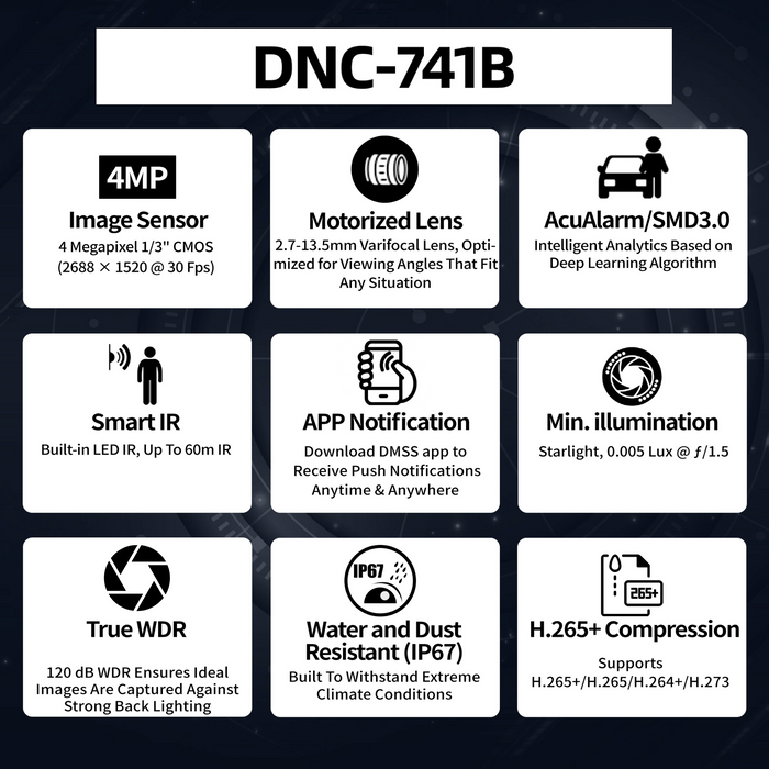 4MP Lite AI IR Vari-focal Bullet Network Camera DNC-741B