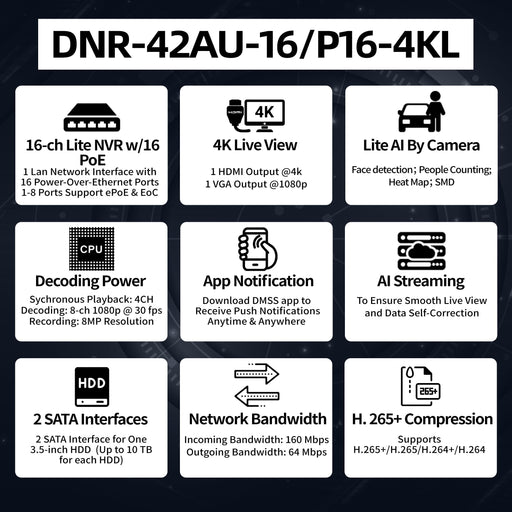 16 Channel 16PoE NVR DNR-42AU-16/P16-4KL - Aukoo Vision