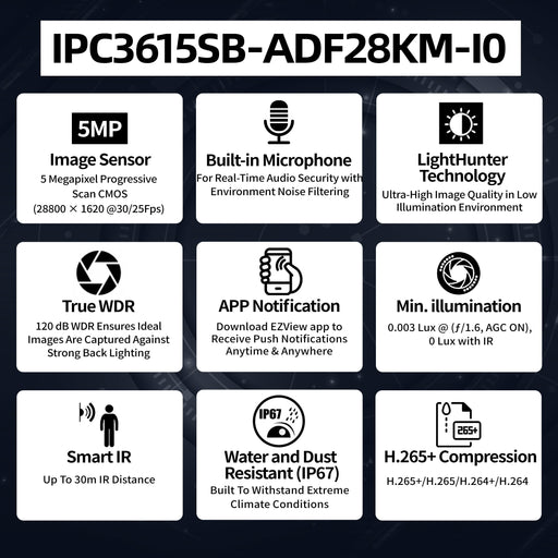 5MP LightHunter Network IR Fixed Dome IPC3615SB-ADF28KM-I0 - Aukoo Vision