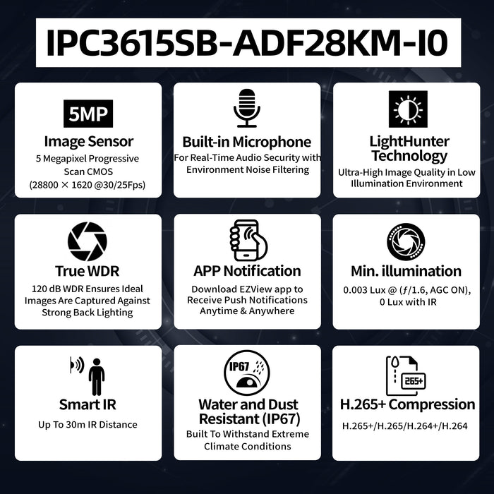 5MP LightHunter Network IR Fixed Dome IPC3615SB-ADF28KM-I0 - Aukoo Vision