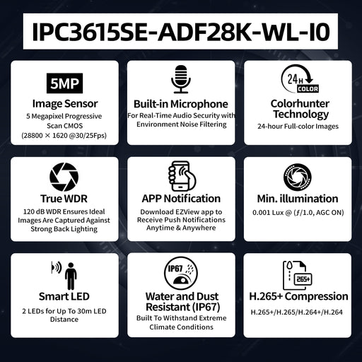 5MP White Light Bullet IPC3615SE-ADF28K-WL-I0 - Aukoo Technology