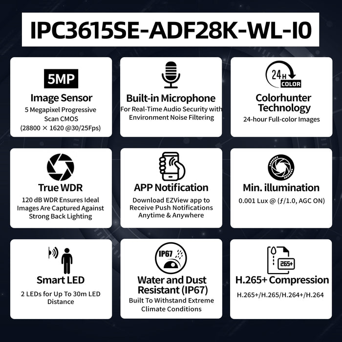 5MP White Light Bullet IPC3615SE-ADF28K-WL-I0 - Aukoo Technology