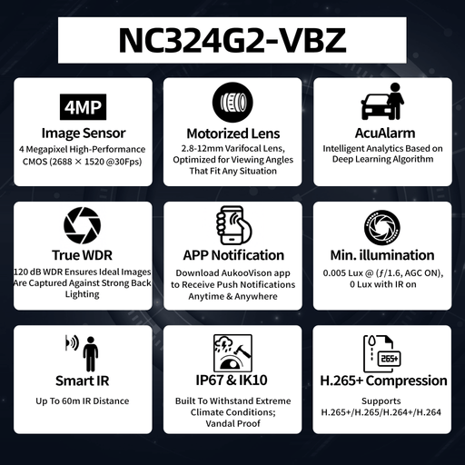 4MP Varifocal Bullet Network Camera NC324-VBZ - Aukoo Vision