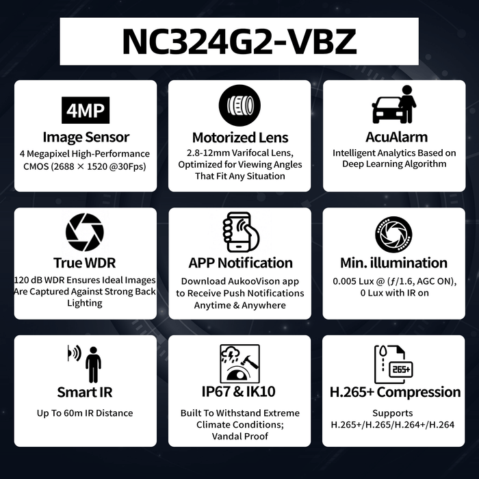 4MP Varifocal Bullet Network Camera NC324-VBZ - Aukoo Vision