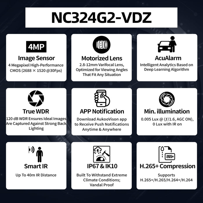 4MP Varifocal Dome Network Camera NC324G2-VDZ - Aukoo Vision