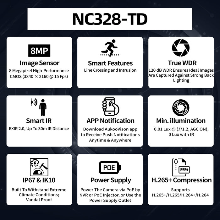 8MP 4K UHD Dome Network Camera NC328-TD - Aukoo Vision