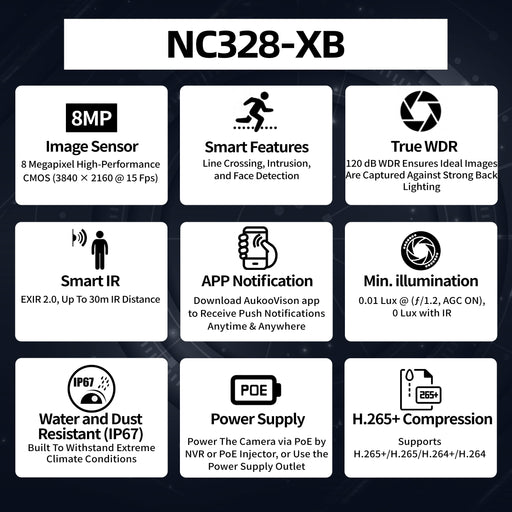 8MP 4K UHD Bullet Network Camera NC328-XB - Aukoo Vision