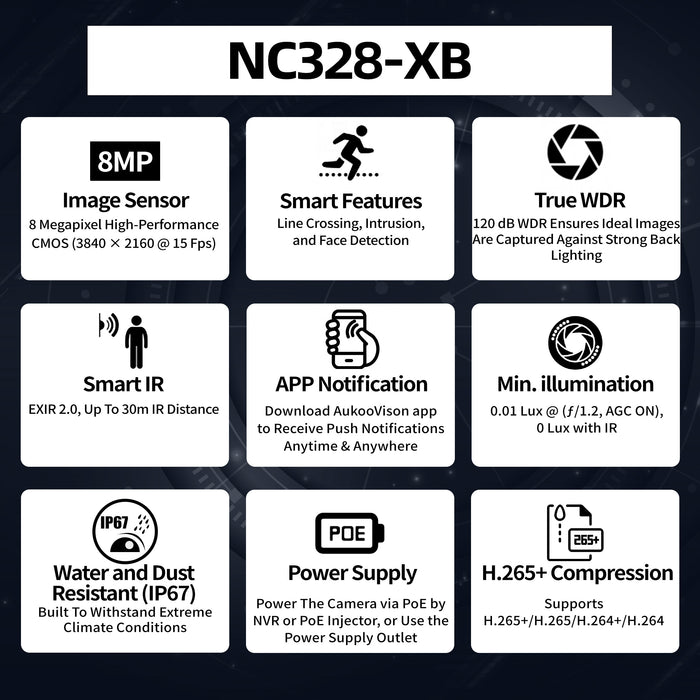 8MP 4K UHD Bullet Network Camera NC328-XB - Aukoo Vision