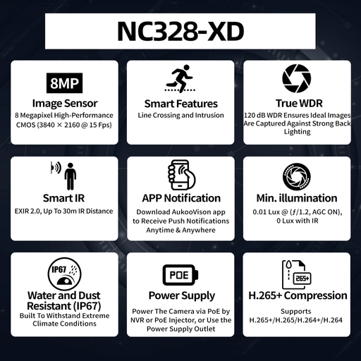 8MP 4K UHD Turret Network Camera NC328-XD - Aukoo Vision