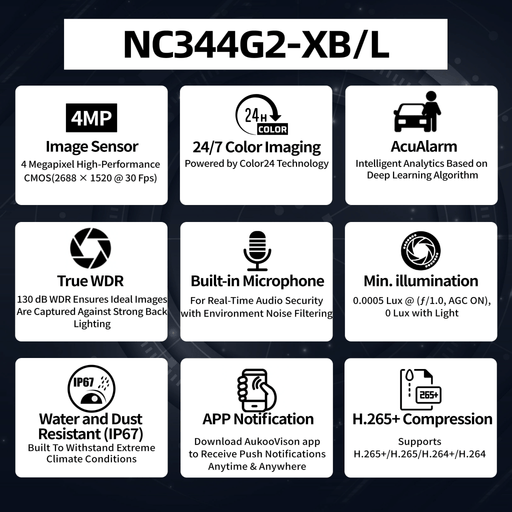 4MP Color24 Gen2 Fixed Bullet Network Camera NC344G2-XB/L - Aukoo Vision