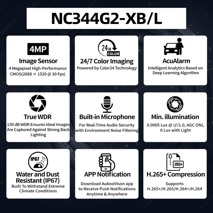 4MP Color24 Gen2 Fixed Bullet Network Camera NC344G2-XB/L - Aukoo Vision