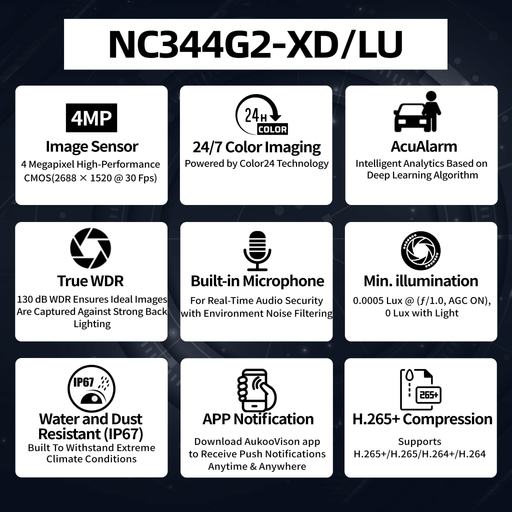 4MP 2nd Gen Color24 IP Turret Camera NC344G2-XD/LU - Aukoo Vision