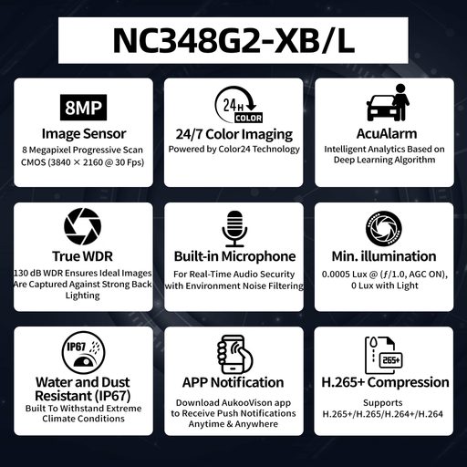 8MP Color24 Gen2 Fixed Bullet Network Camera NC348G2-XB/L - Aukoo Vision