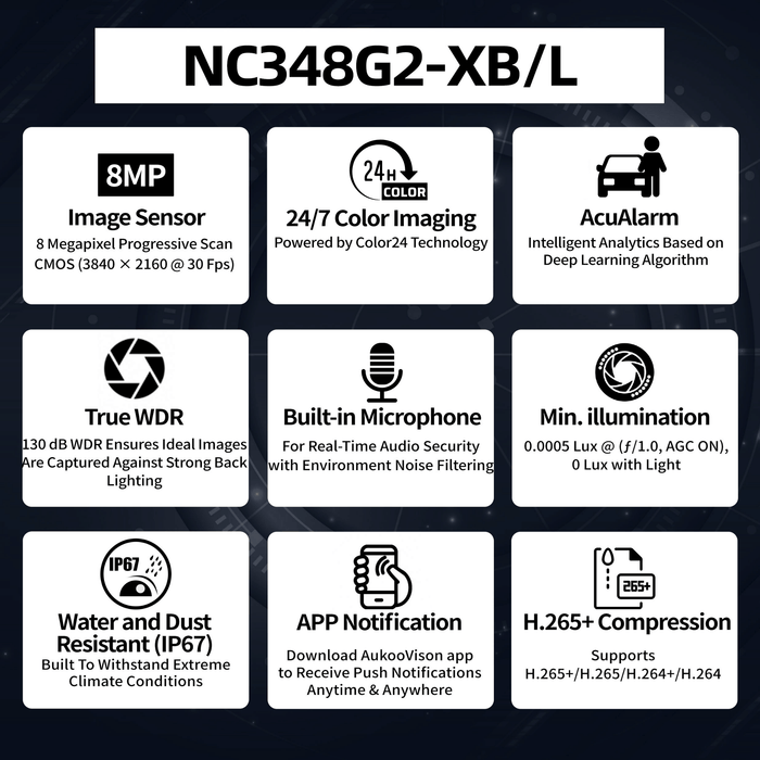 8MP Color24 Gen2 Fixed Bullet Network Camera NC348G2-XB/L - Aukoo Vision