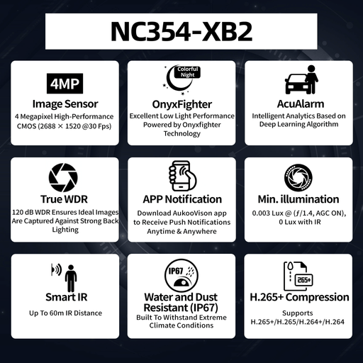 4 MP AcuAlarm IR Fixed Bullet Network Camera NC354-XB2 - Aukoo Vision