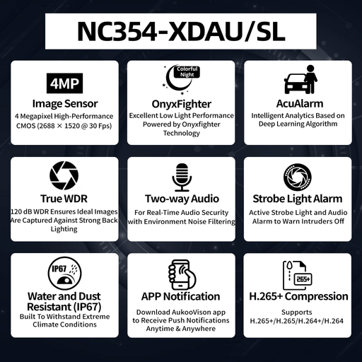 4MP AcuAlarm OnyxFighter IR Fixed Turret Network Camera NC354-XDAU/SL - Aukoo Vision