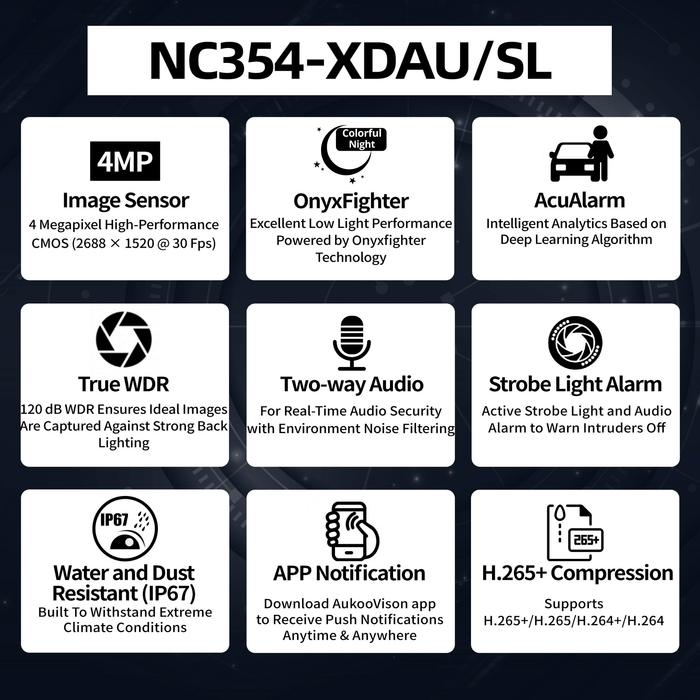 4MP AcuAlarm OnyxFighter IR Fixed Turret Network Camera NC354-XDAU/SL - Aukoo Vision