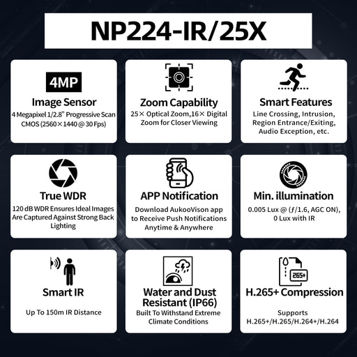 2MP 25X Network Speed Dome PTZ Camera NP224-IR/25X - Aukoo Vision