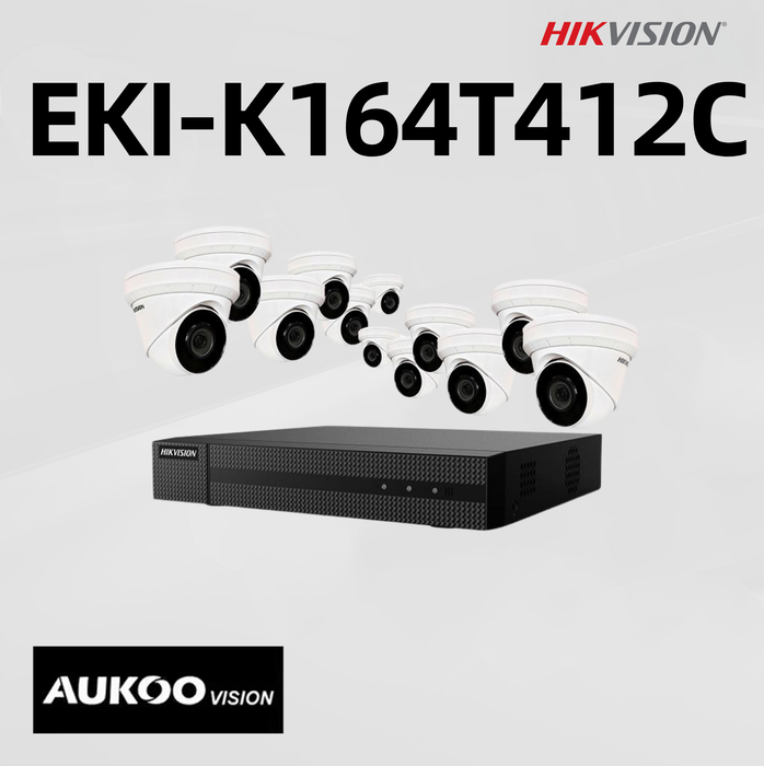16CH 8MP NVR with 4TB HDD & 12 ColorVu 4MP Night Vision Turret Cameras Kit EKI-K164T412C