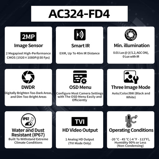 2MP HD Turret TVI Camera AC324-FD4 - Aukoo Vision