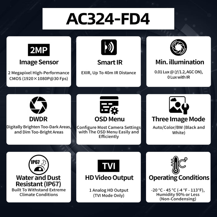 2MP HD Turret TVI Camera AC324-FD4 - Aukoo Vision