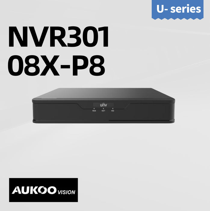 UNV 8 Channel 80/64Mbps 8PoE NVR NVR301-08X-P8 | Aukoo Vision