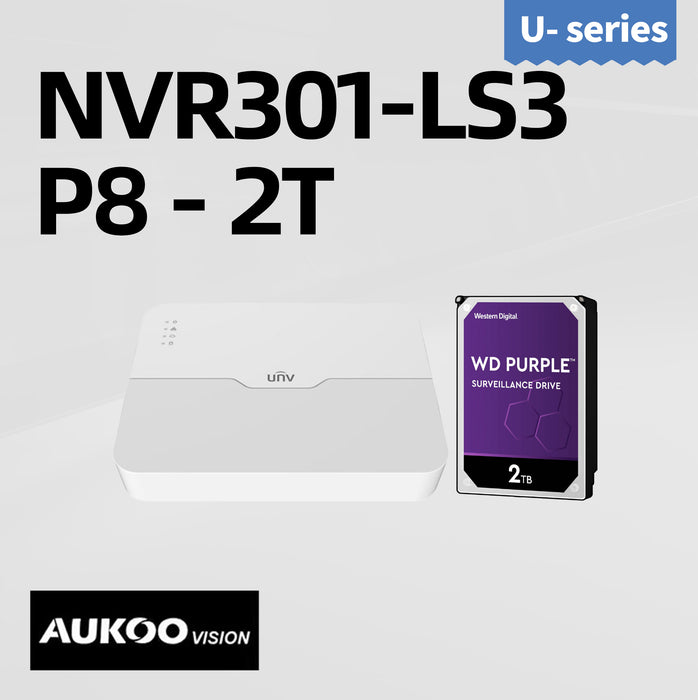 8 Channel 64/48Mbps 8PoE NVR NVR301-LS3-P8 - Aukoo Vision